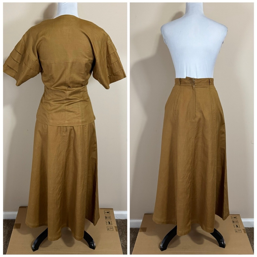 Vintage Apart Camel Brown Linen Maxi Skirt Set Size 4 XS XXS Safari Boho Neutral - Picture 6 of 16